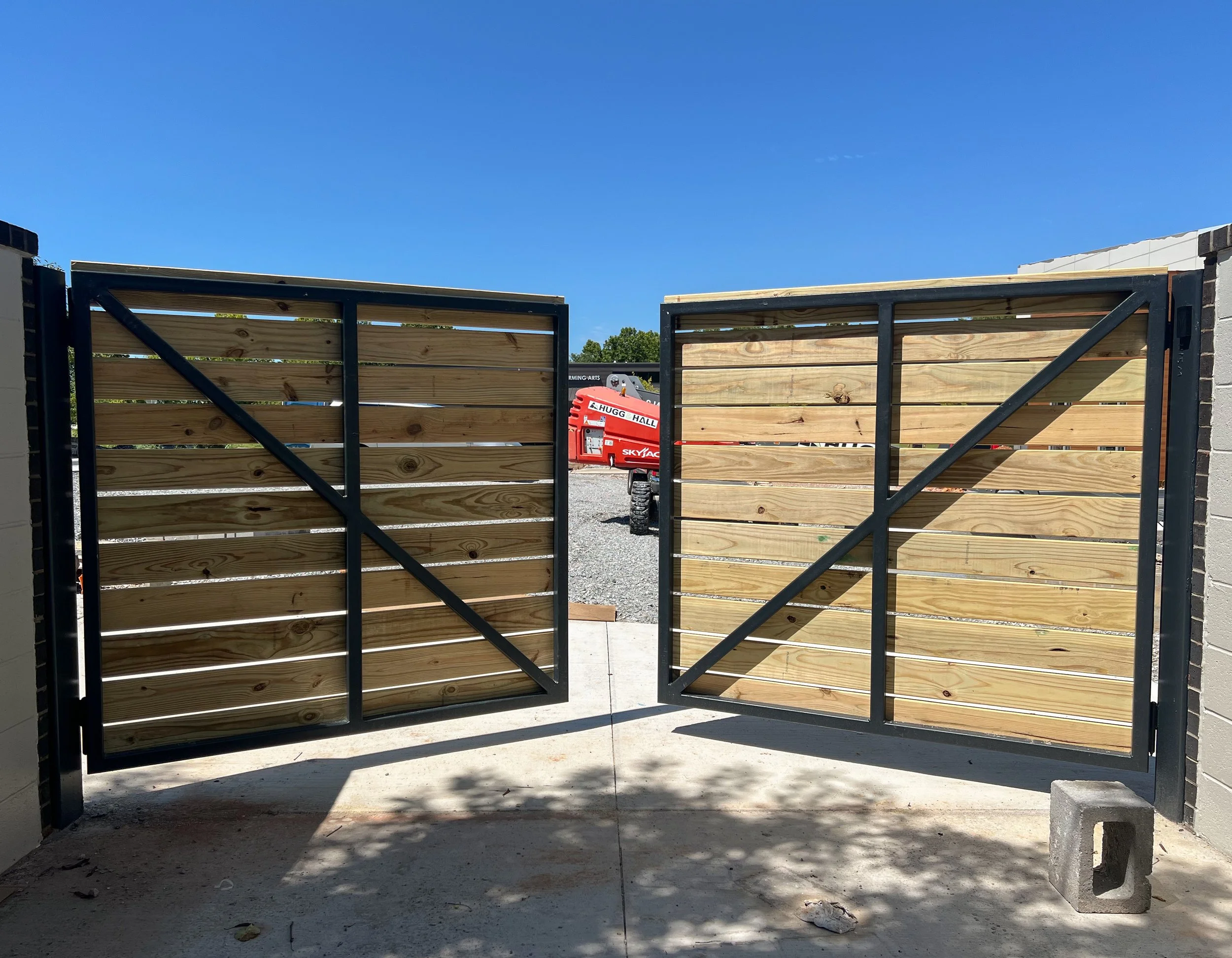Drive/entry gate with wood screening for privacy - Fayetteville, AR