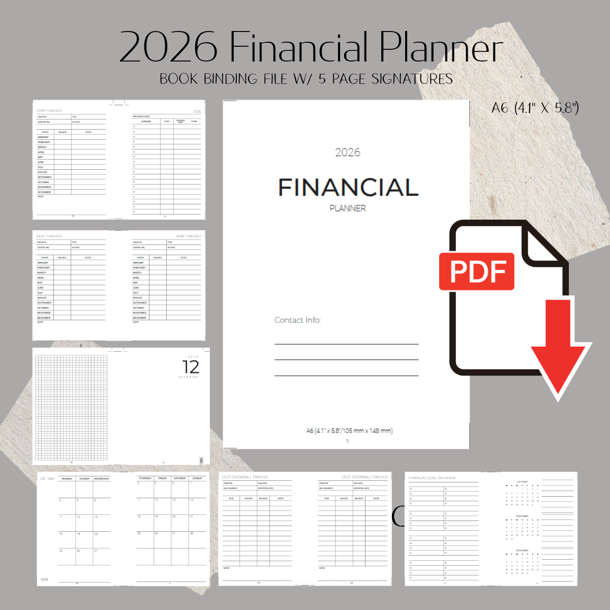 2026 Dated Financial Planner | A6 Printable Book Signatures