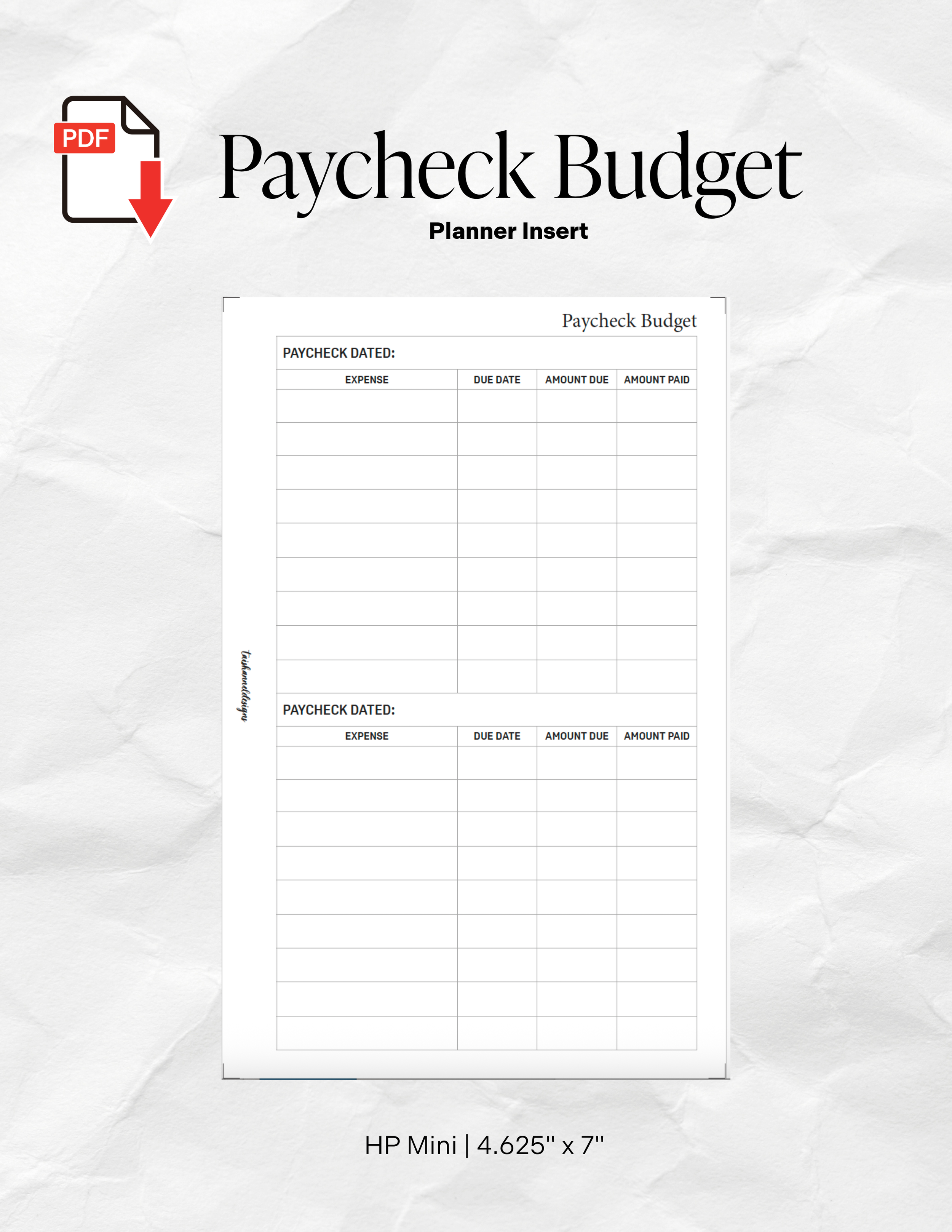Paycheck Budget Insert | HP Mini