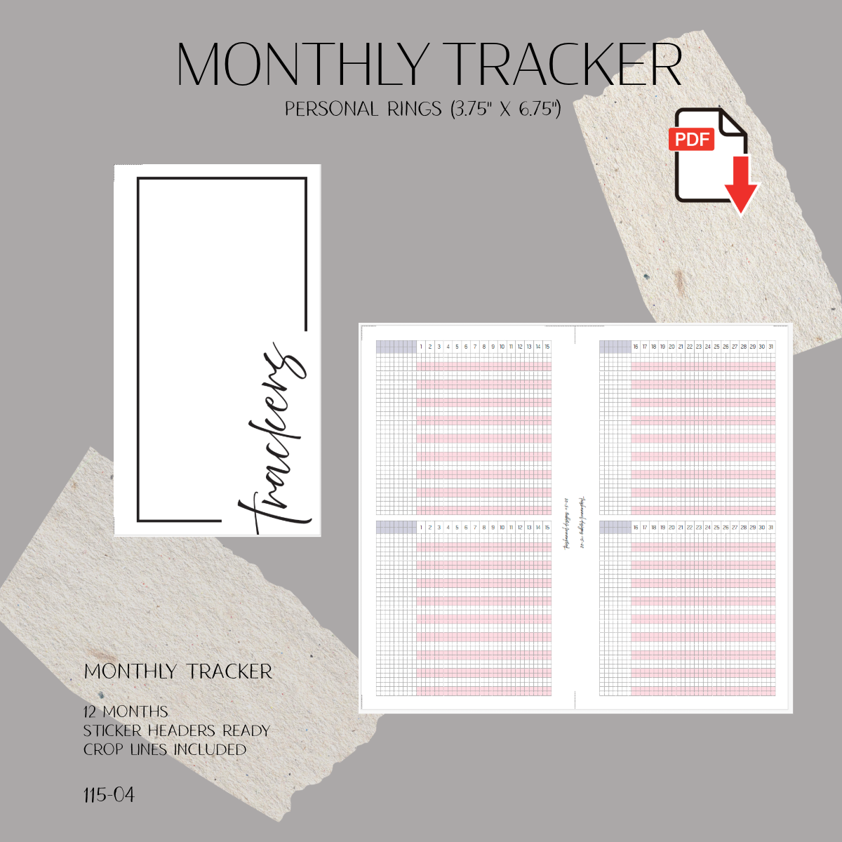 Monthly Tracker |Printable Insert | A6/Personal Rings