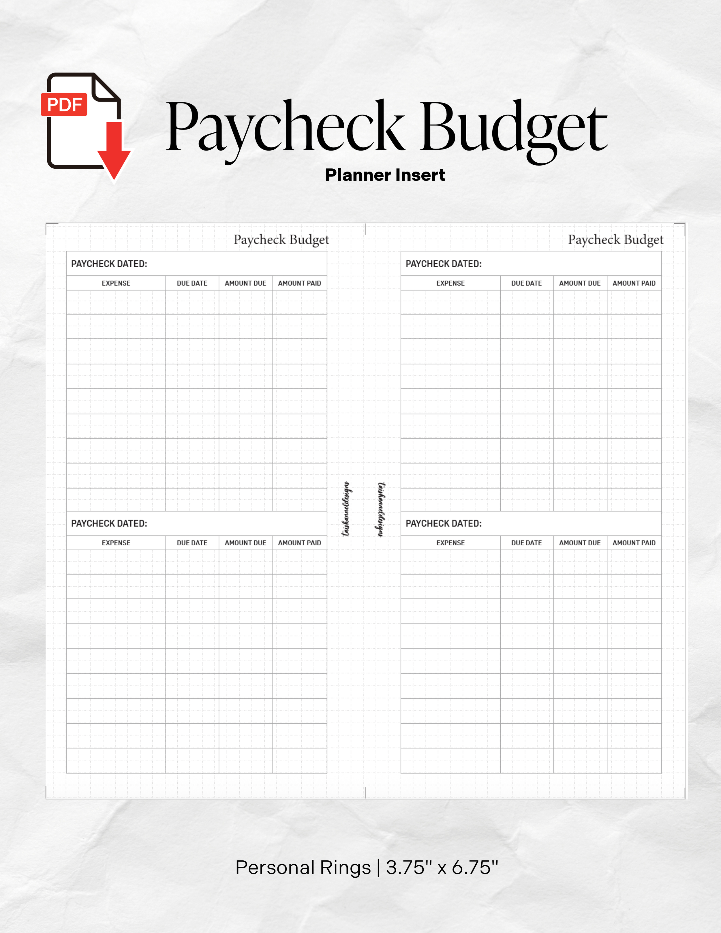 Paycheck Budget Printable Insert | Personal Rings