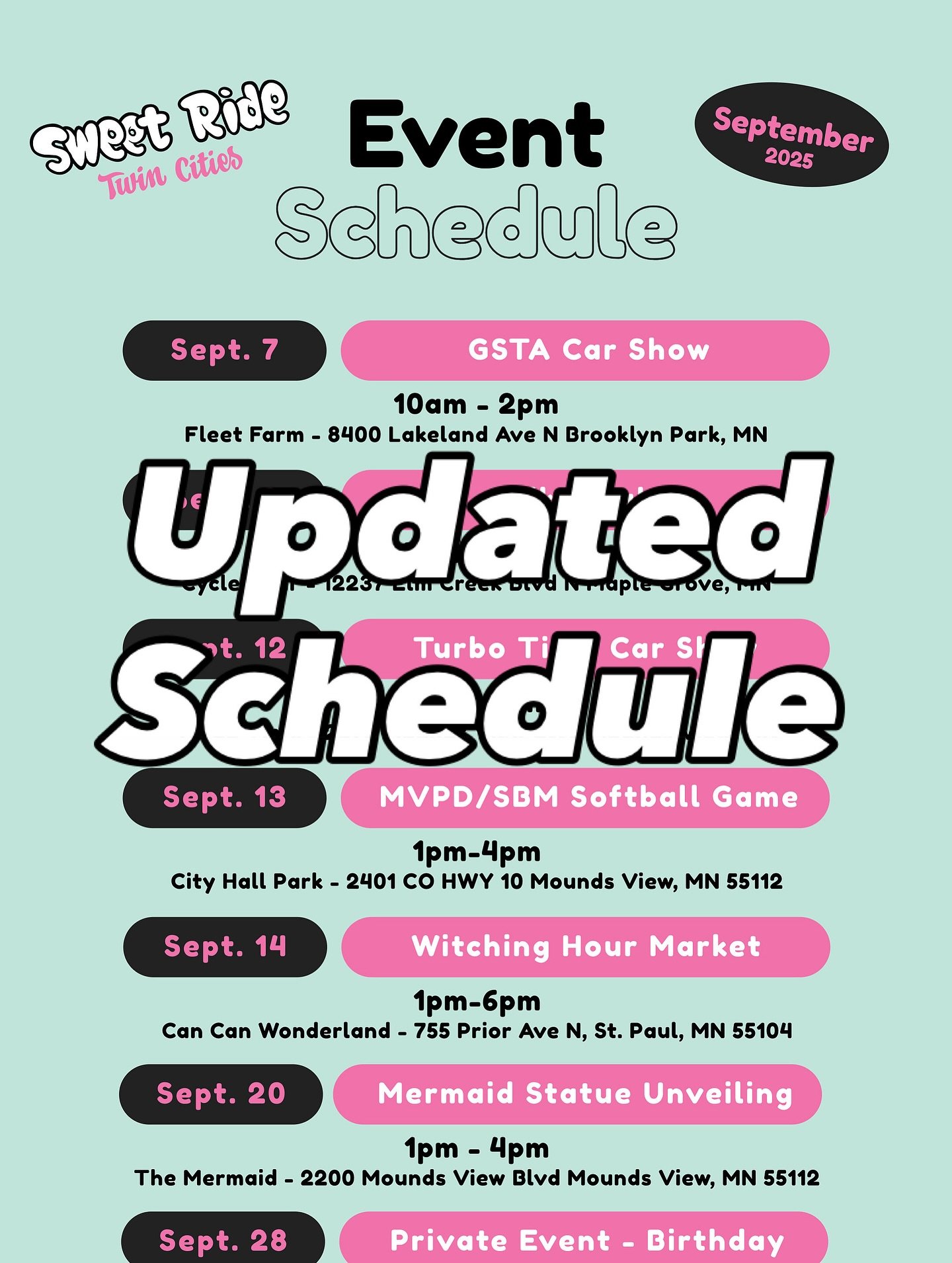 New event added for September 21 - 3M Whips &amp; Waffles: September Super Show 10am - 1pm! We hope to see you there!