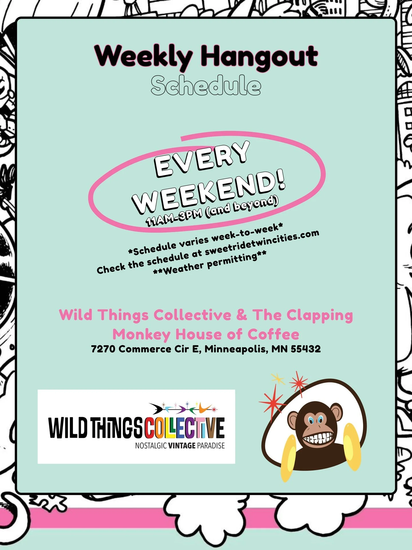 You can catch us every weekend at Wild Things Collective and The Clapping Monkey House of Coffee serving up ice cream, good vibes, and a few high fives.

Make sure to check the full schedule at sweetridetwincities.com