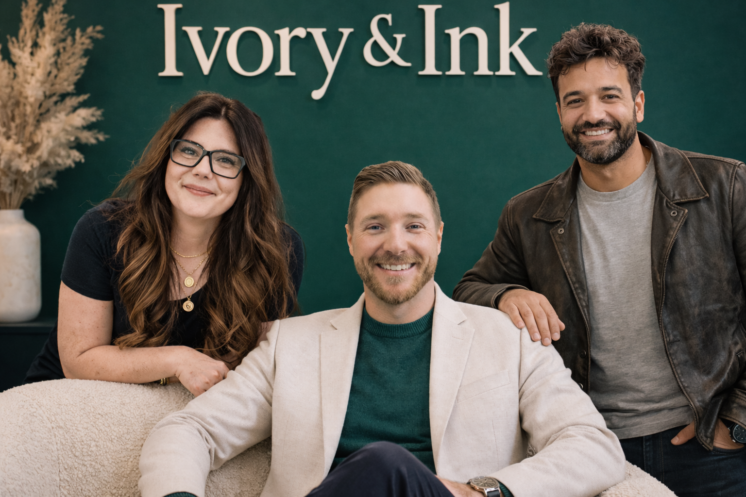 team photo of Ivory and Ink staff with Matt Costain, owner and creative director, in the center