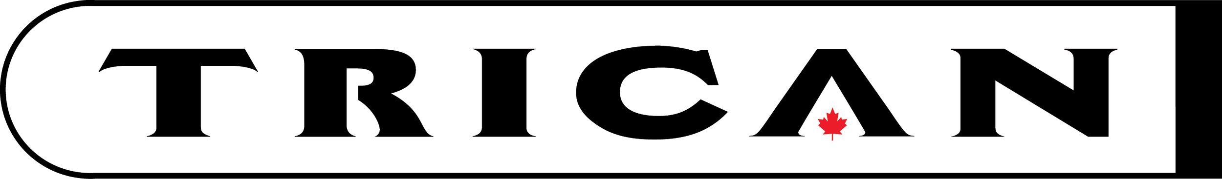 Logo for TRICAN with black text, a red maple leaf in the letter A