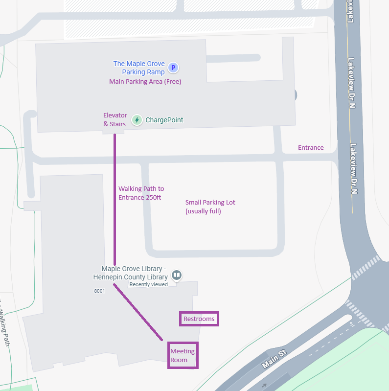 Google maps overview of the Maple Grove Library property.