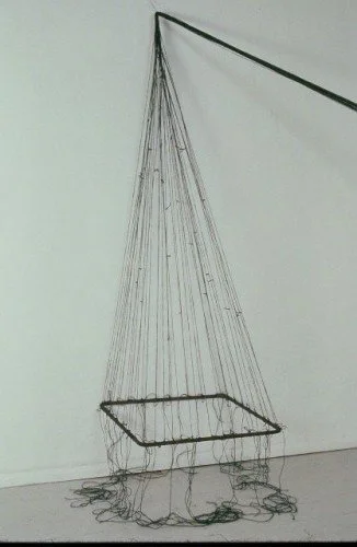   Untitled,  1998, Esso Gallery, NY, NY  Dim. Variable. Cast iron, steel, string, paper napkins, resin 