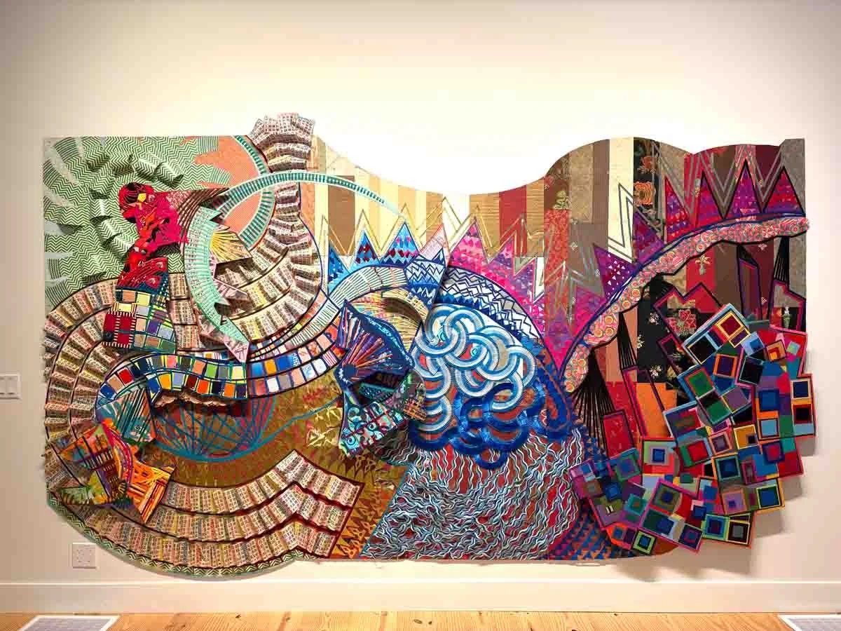   Counting Backwards X , 2025, Cardboard, Packaging, Wood, Felt, Glue, 72 x 144 x 6 Inches 