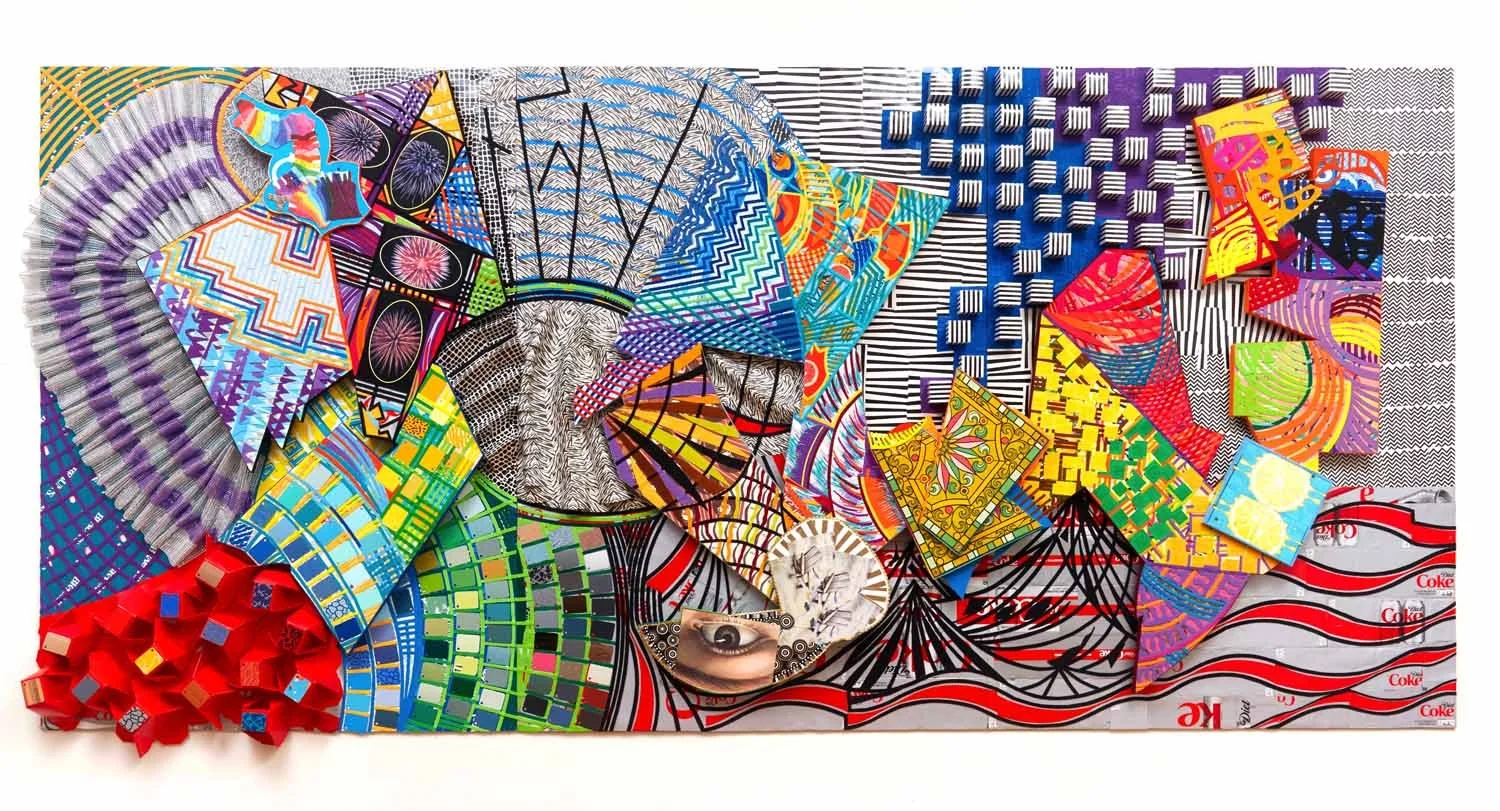   True , 2023, Cardboard, Packaging, Wood, Felt, Glue, 72 x 144 x 3 Inches 