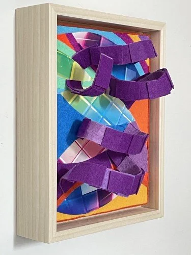 Purple Groove , 2022, disposable materials, wire, felt, 9 x 7 x 4 Inches