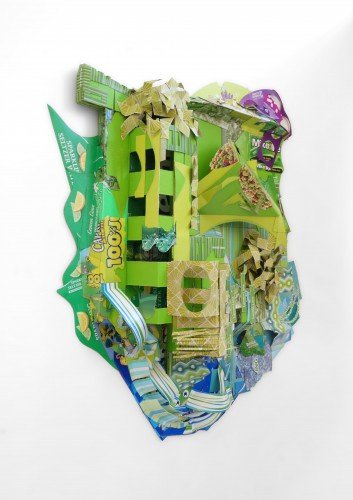 100% , 2015, Cardboard packaging and glue, 38 x 31 x 7 inches