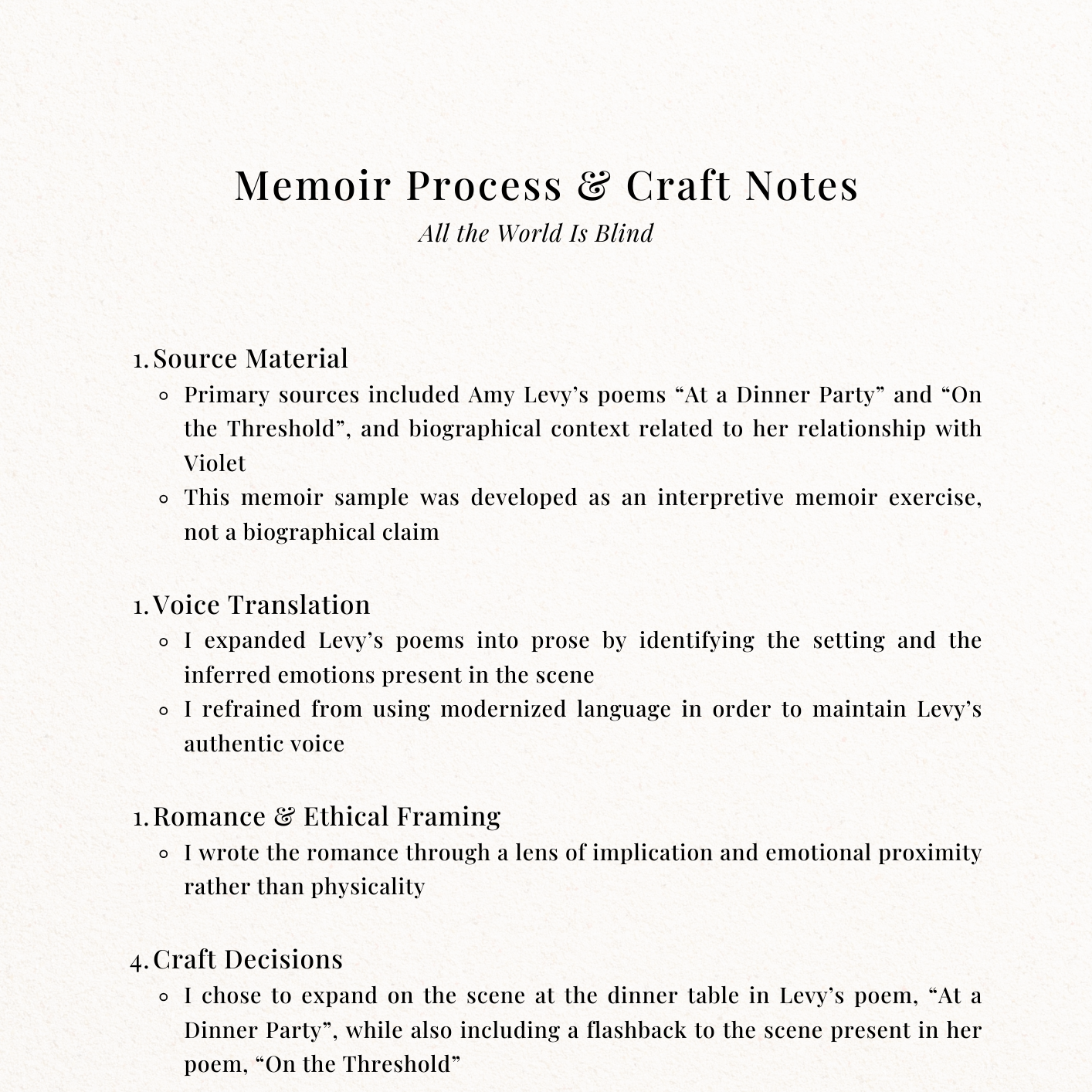 Memoir Process &amp; Craft Notes