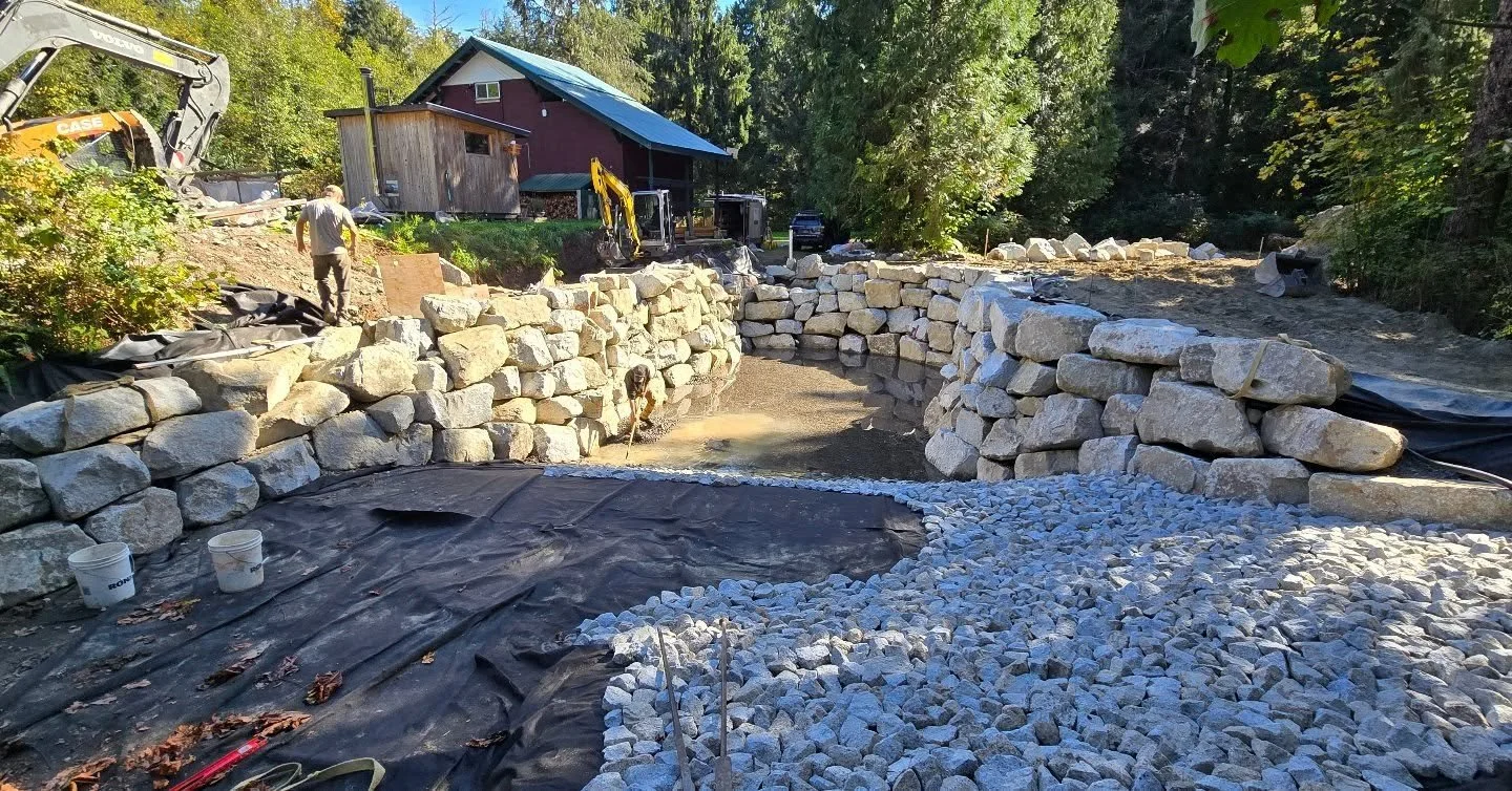 Project update on this beauty!! 

Well over half way on this giant, and she's going to be stunning! Look at those walls 🤩

#westcoastnaturalpools #rockwall #halfway #chemicalfree