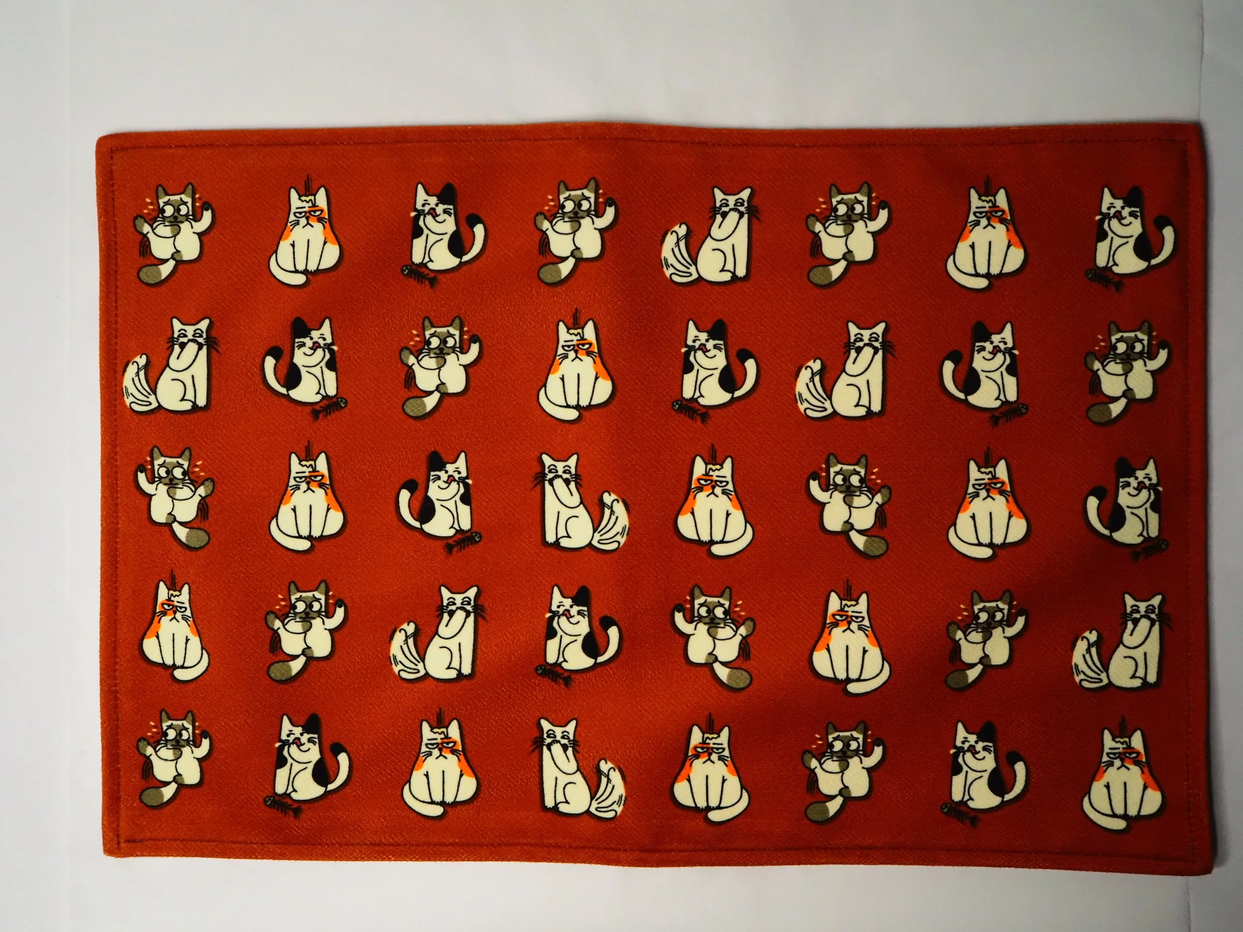 “Cat-titude Grid” – Patterned Fabric Placemat