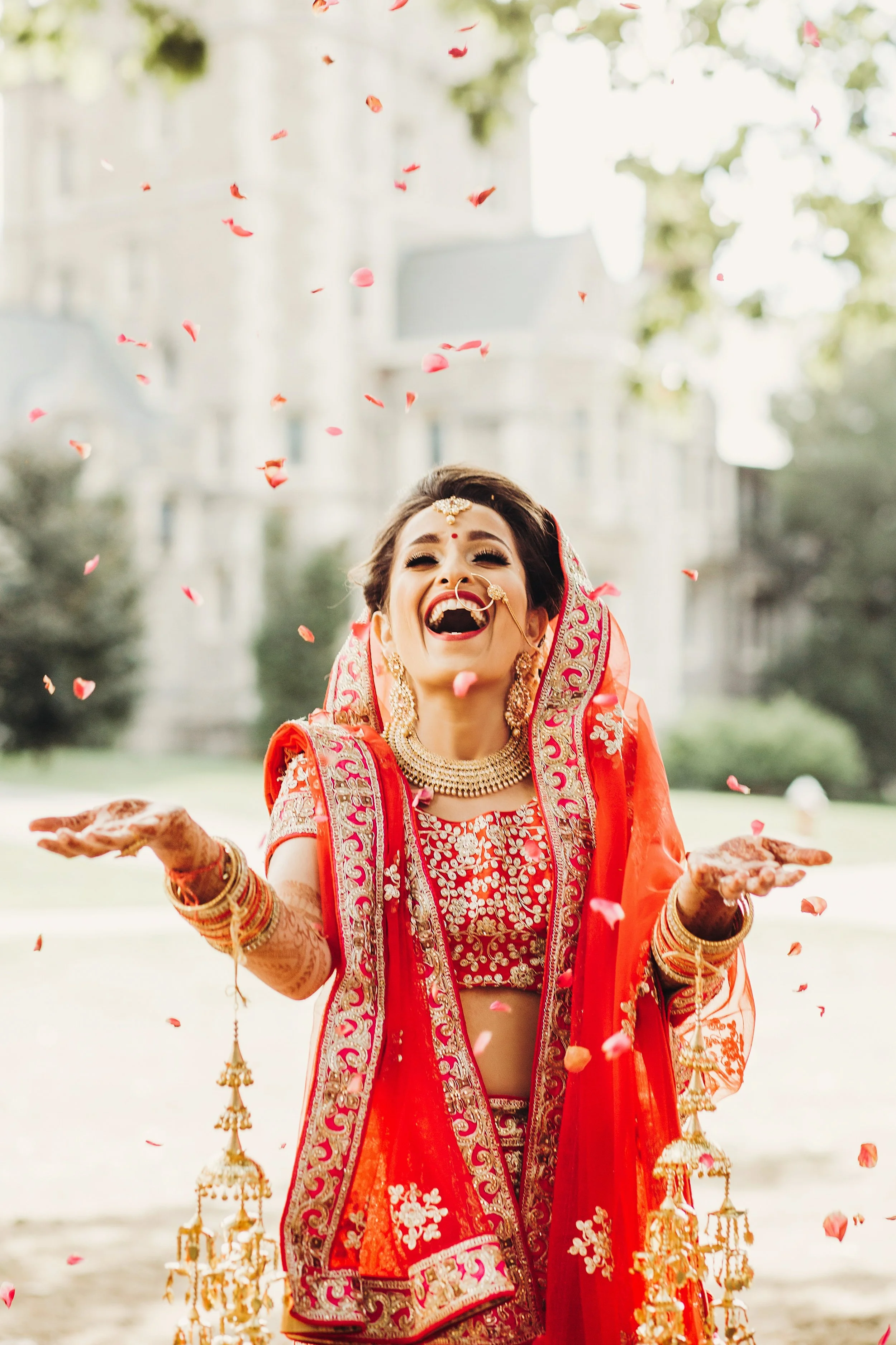 Indian wedding photography Bride Enjoying Flower shower