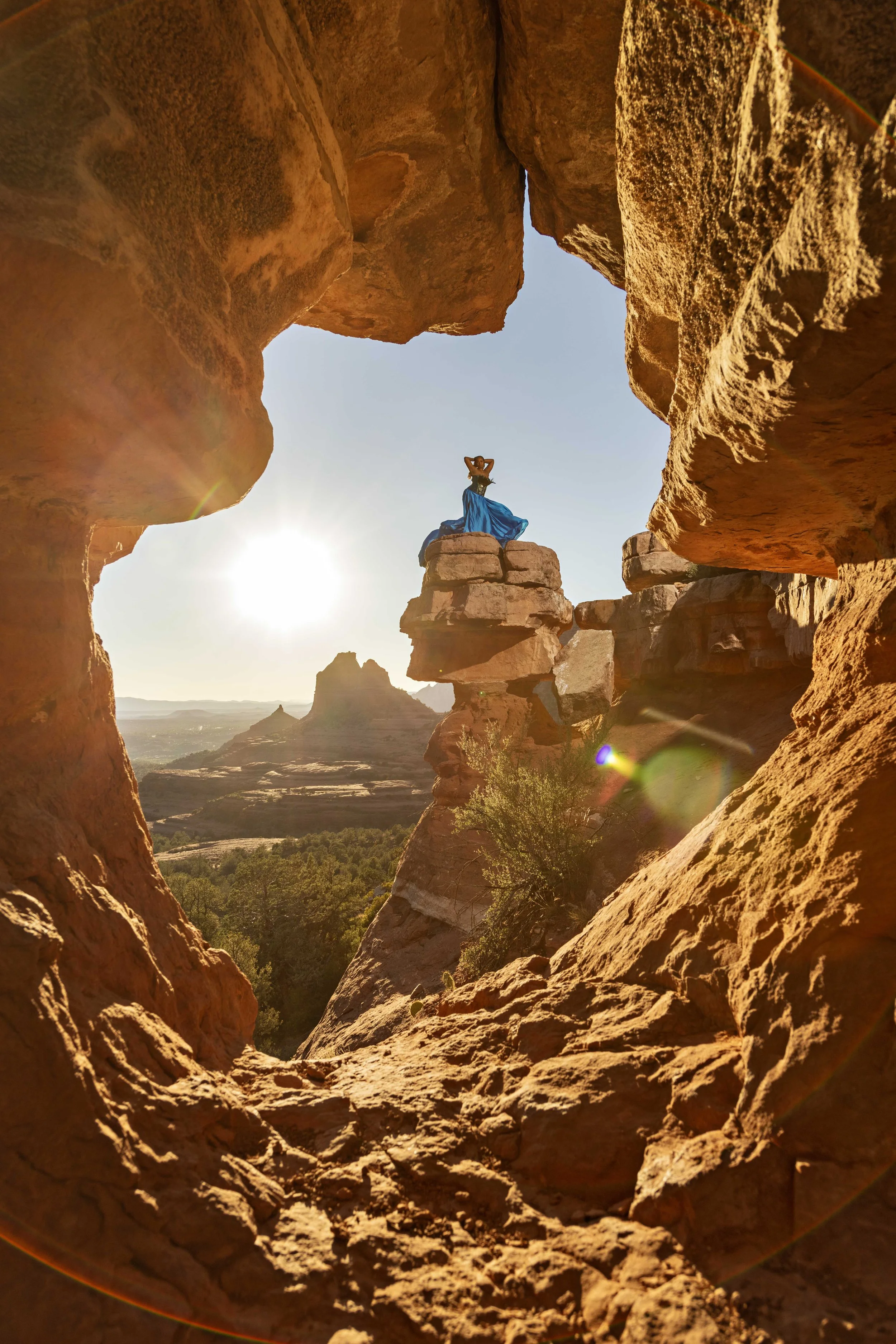 window framing a portrait of a flying dress experience