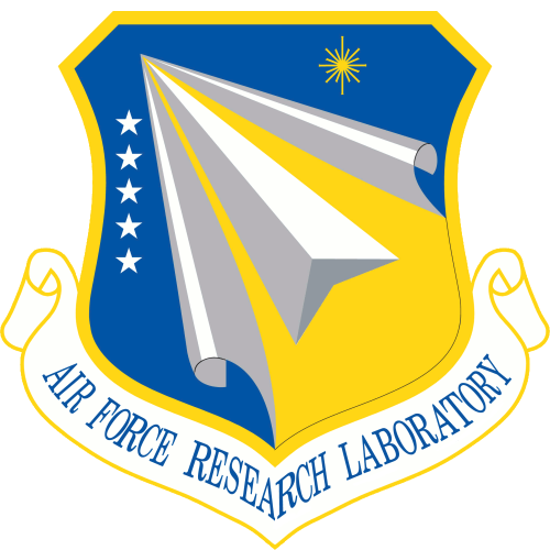 The emblem of the Air Force Research Laboratory featuring a stylized aircraft and stars.