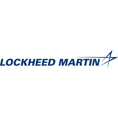 Lockheed Martin logo with blue text and star symbol against a black background.