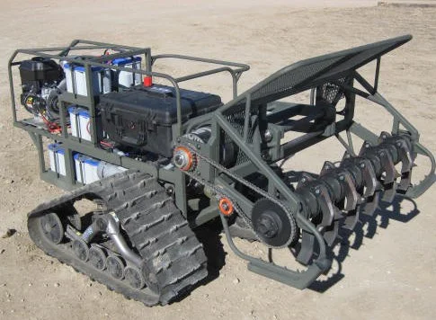 A large vegitation clearing robot for removing ground cover in mine fields.