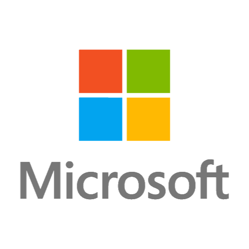 Microsoft logo with four colored squares (red, green, blue, yellow) above the word 'Microsoft'.
