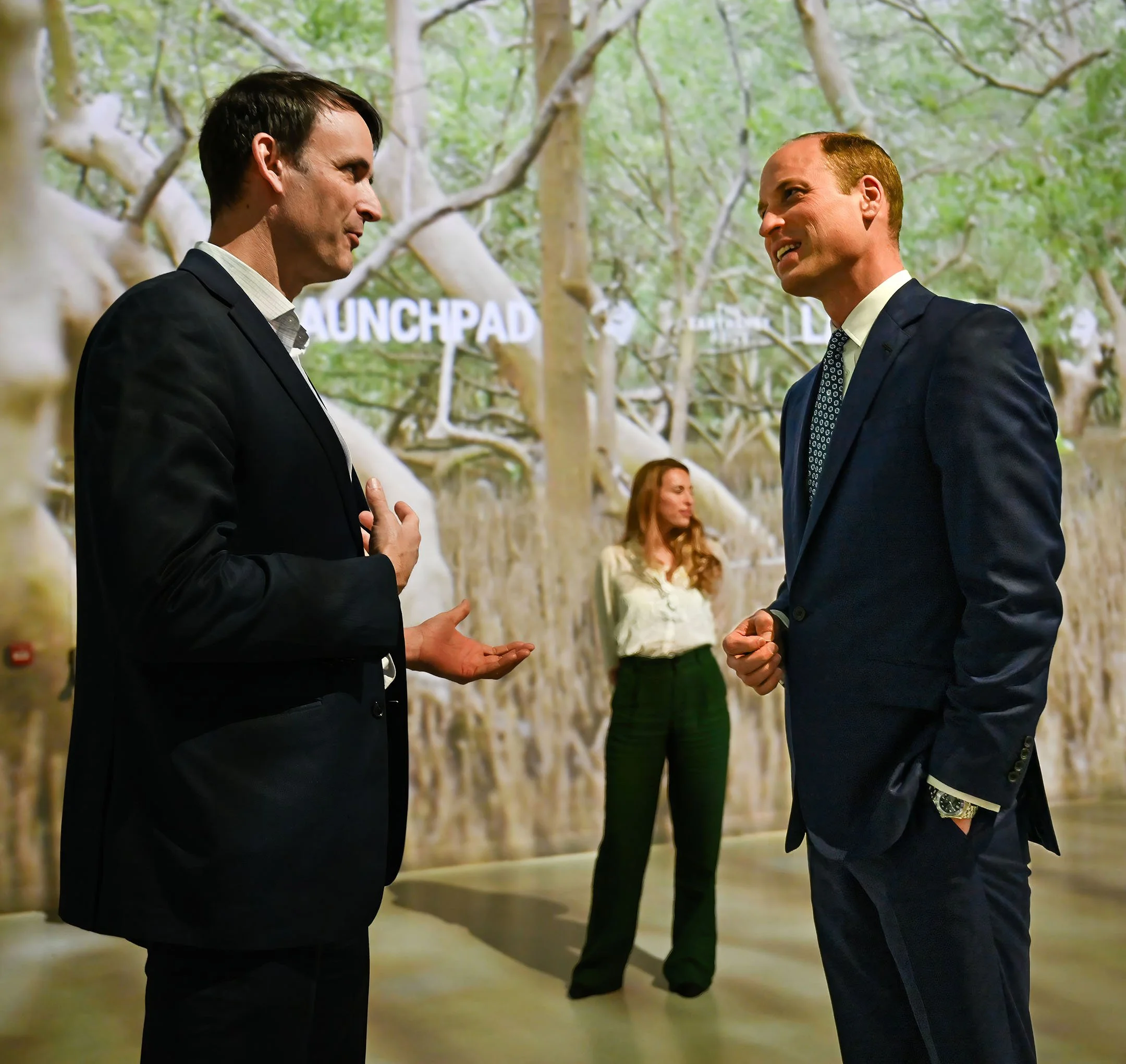 Prince William speaks  with Earthshot partner at the launch of The Earthshot Prize Launchpad, Frameless Museum, London