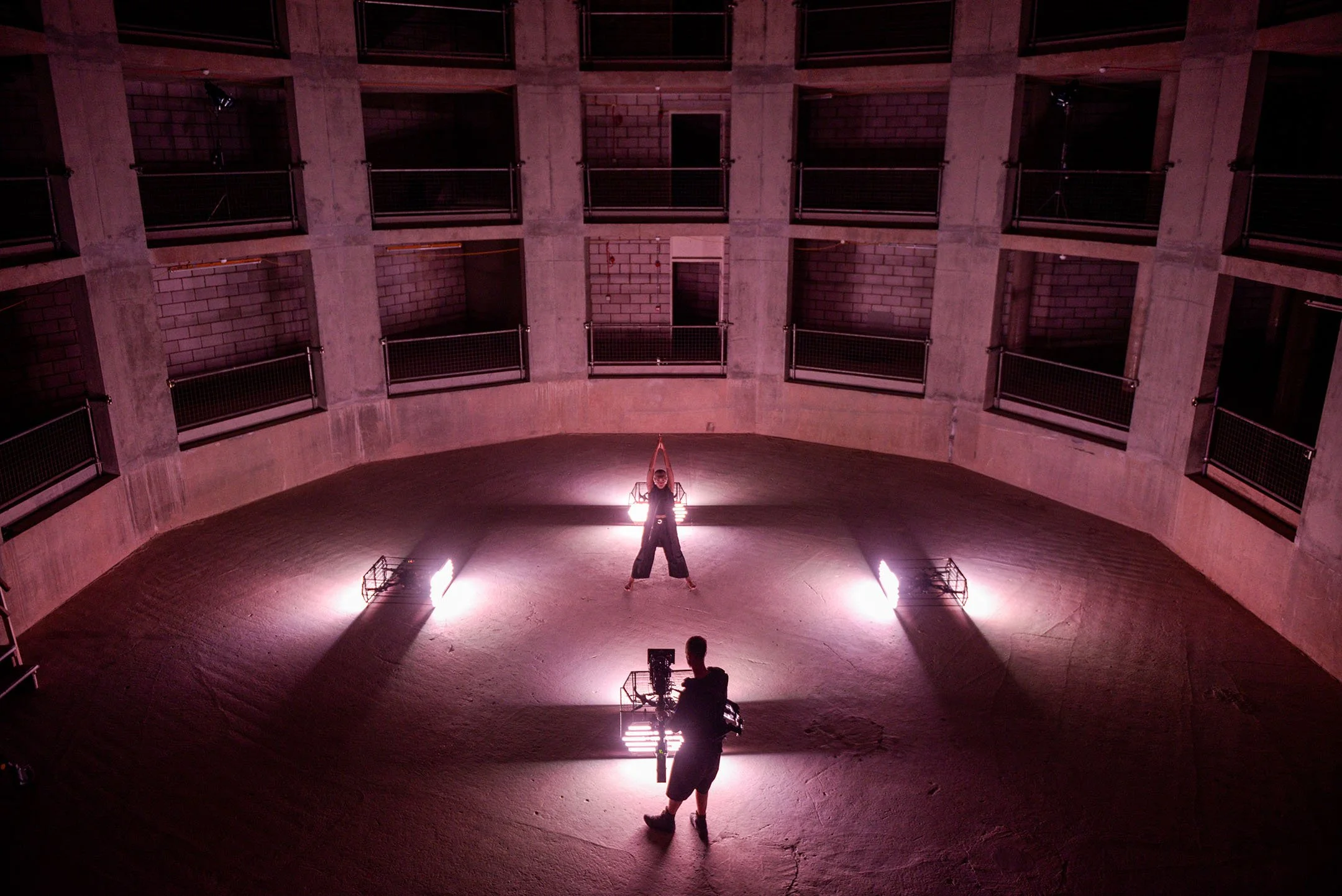 DOP James Medcraft and dancer Zakiya on the set of the making of the video Lucid (Client Flyng Screens Ltd) dir. GMUNK , BTS photo by Antonio