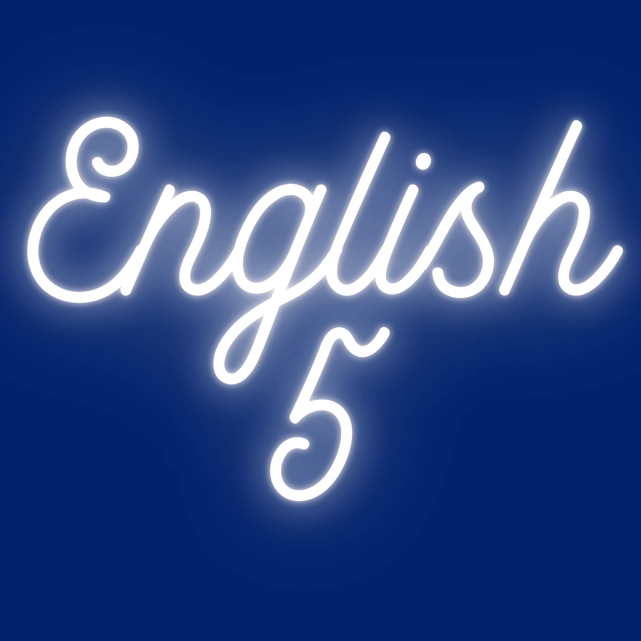 neon white text "English 5" on a navy blue background