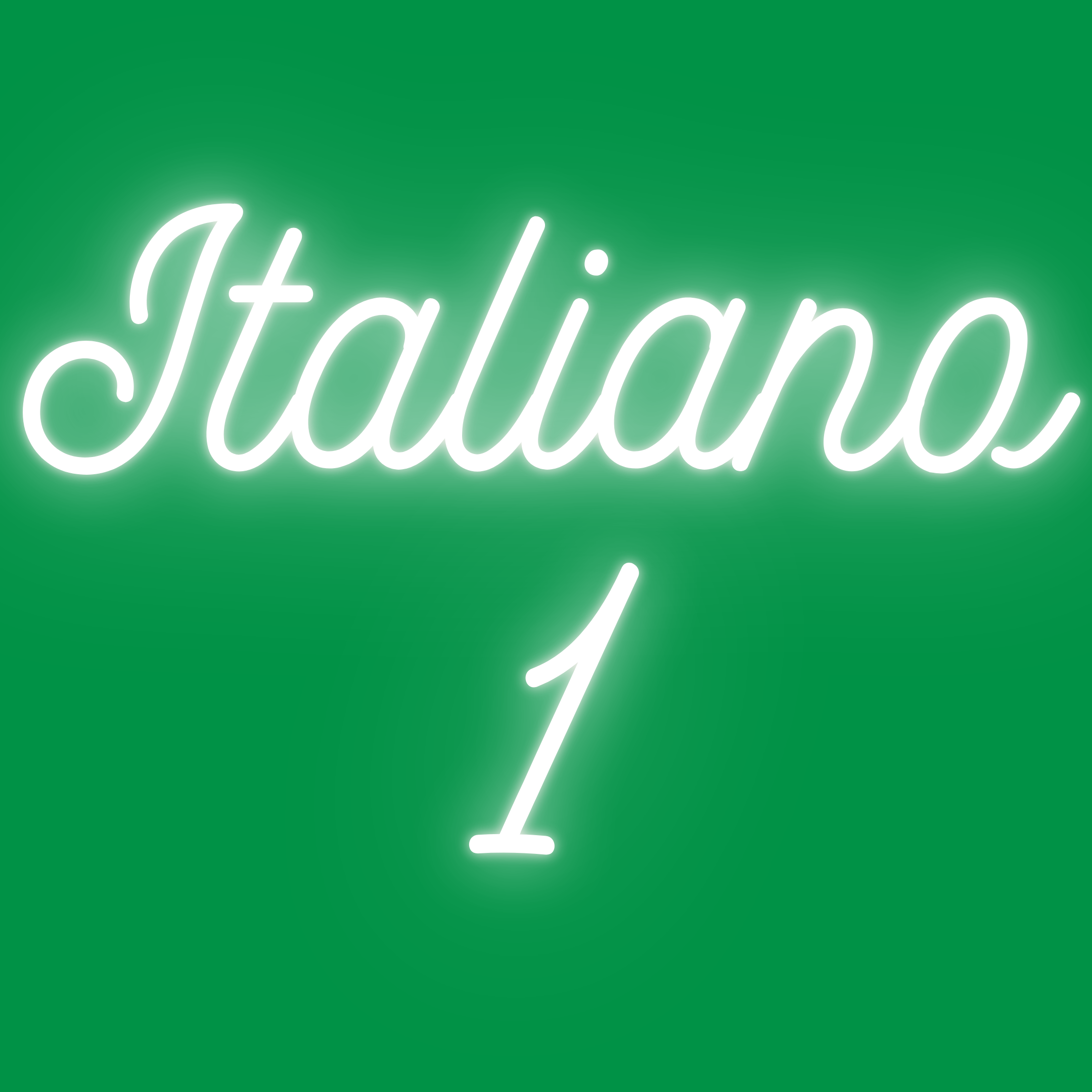 neon white text "Italiano 1" on an Italian Green background