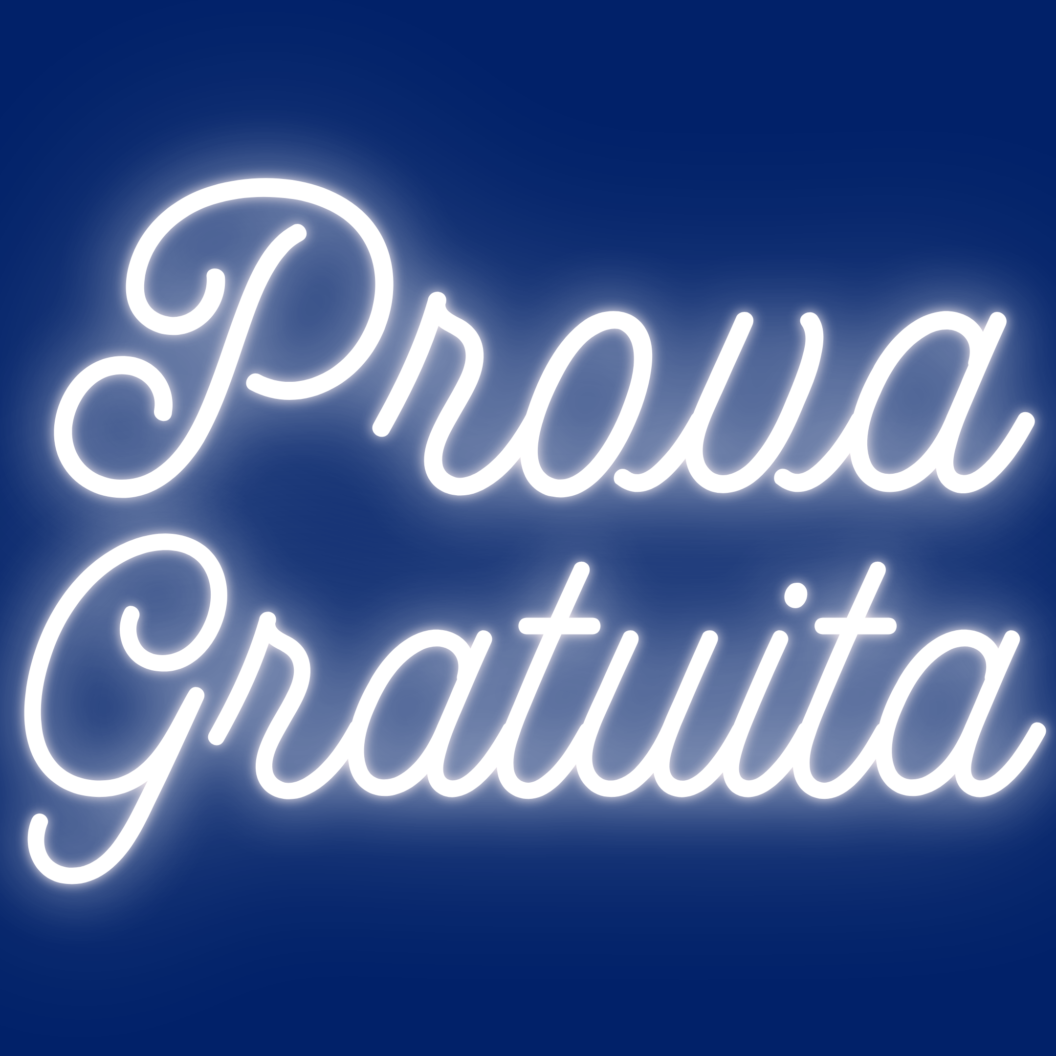 Sessione di prova gratuita di Ypsilingua. Testo bianco neon "Prova gratuita" su sfondo blu navy neon