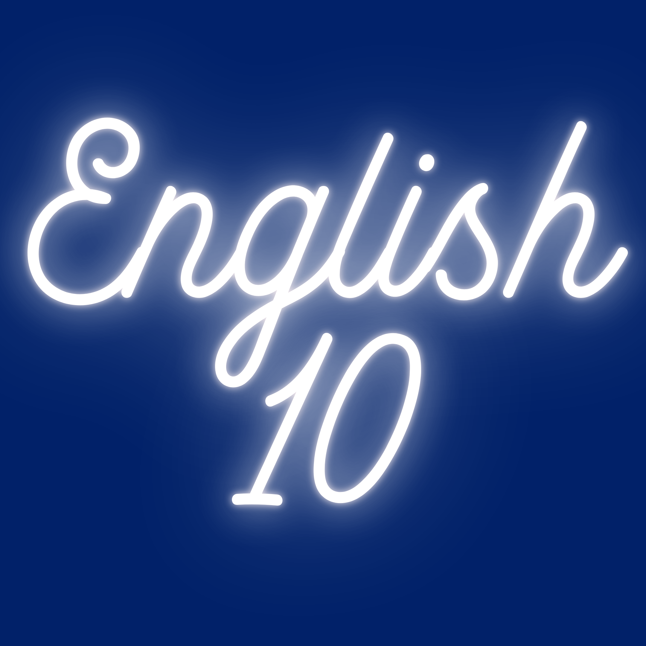 neon white text "English 10" on a navy blue background