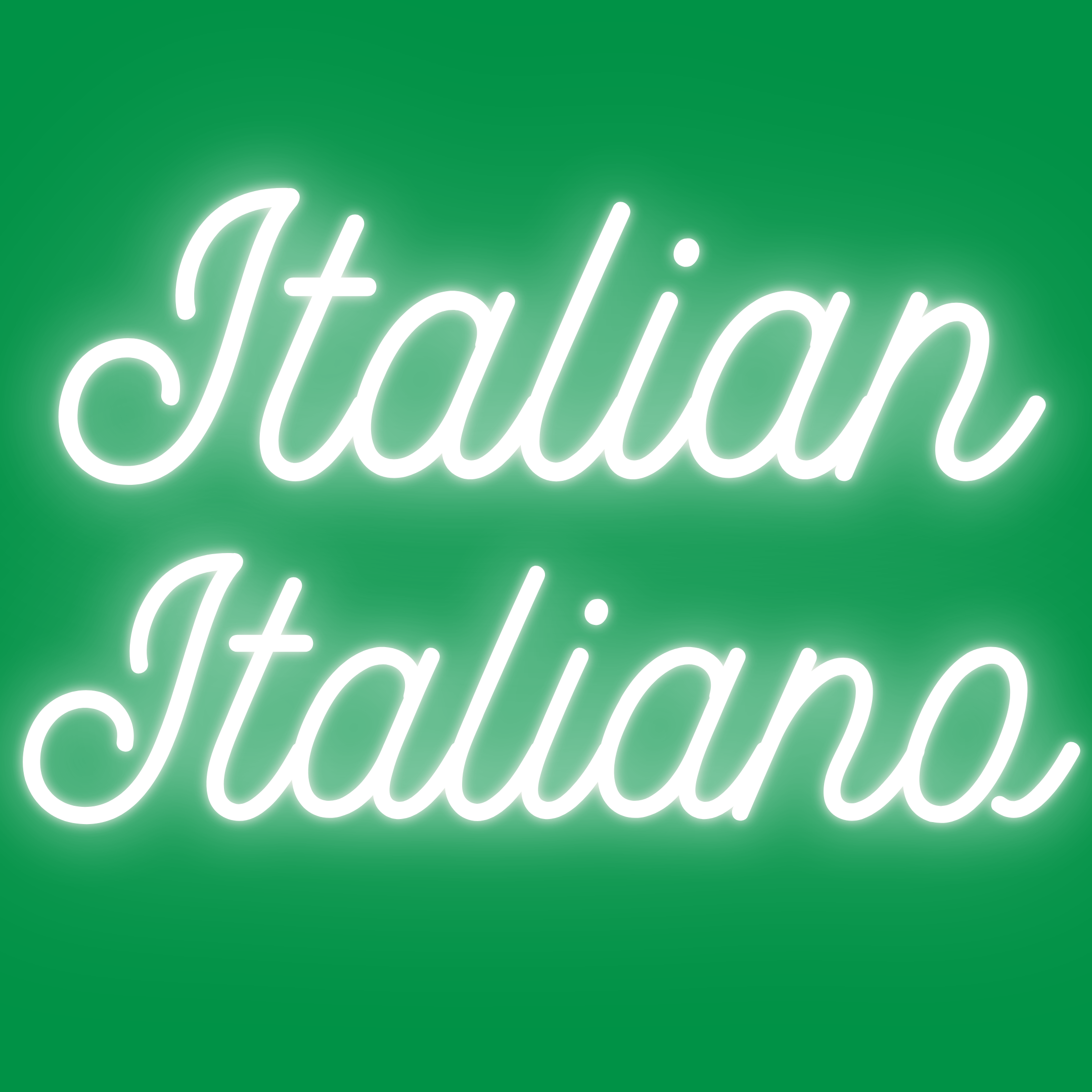 Ypsilingua logo - neon white text "Italian Italiano" on a green background