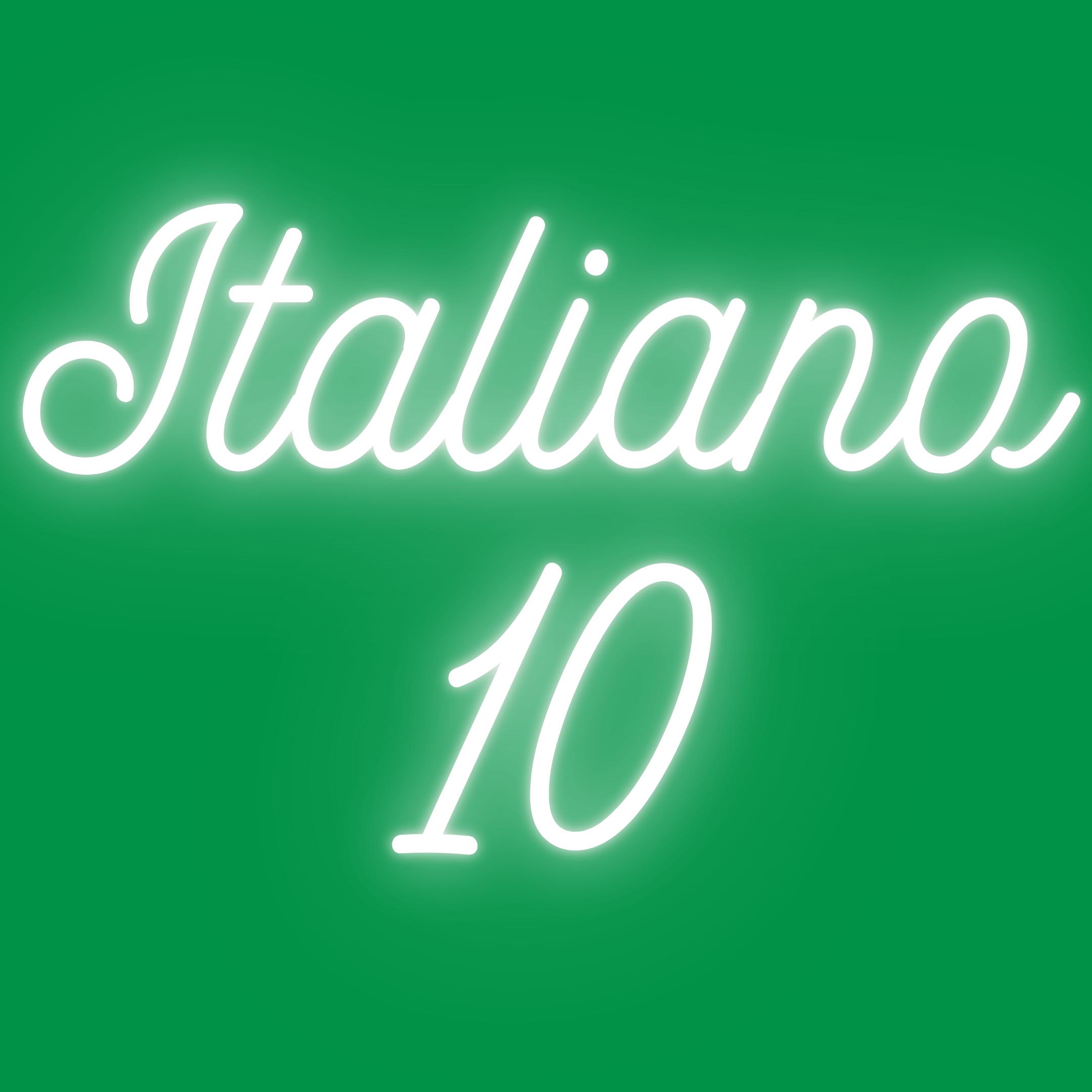 neon white text "Italiano 10" on an Italian Green background