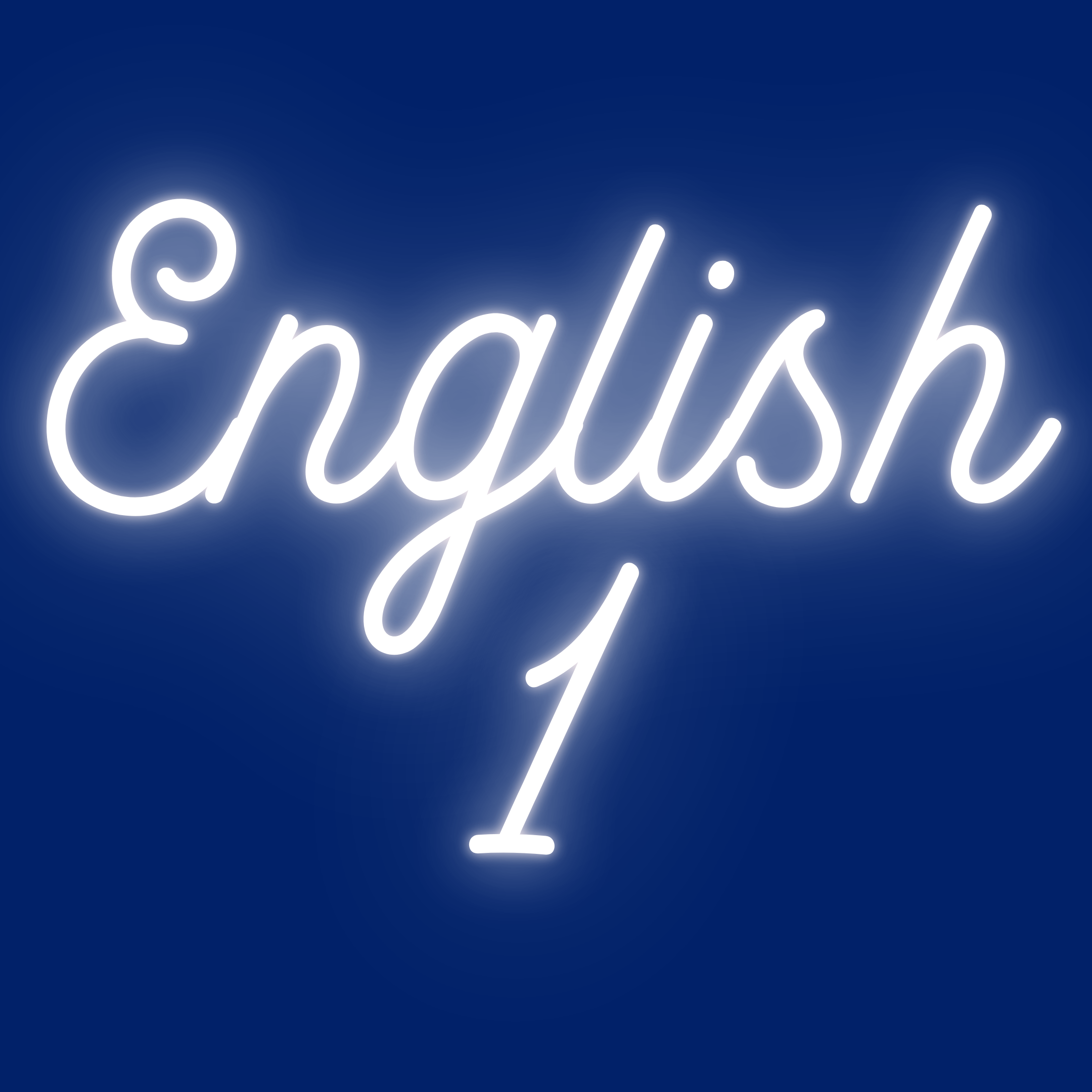 neon white text "English 1" on a navy blue background