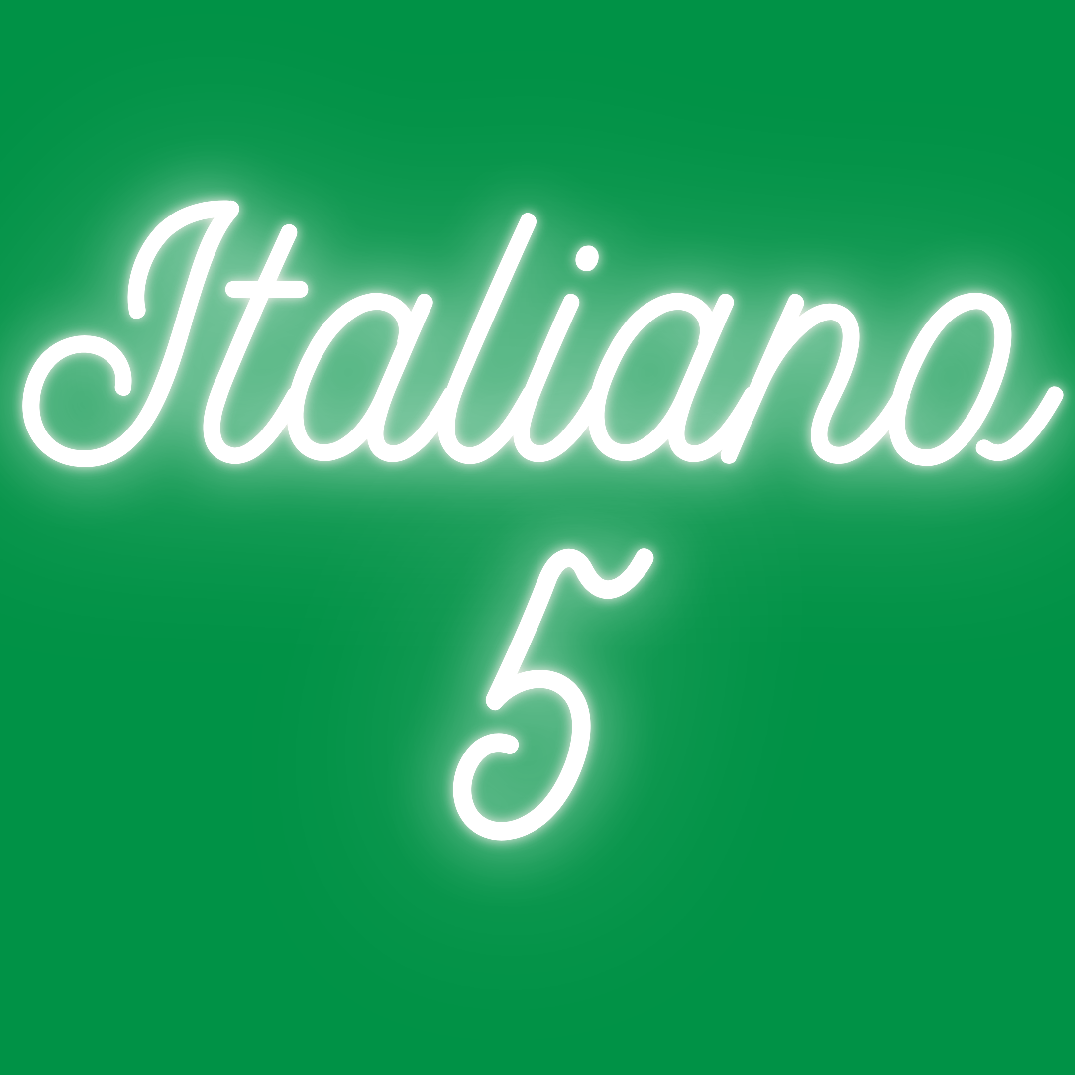 neon white text "Italiano 5" on an Italian Green background