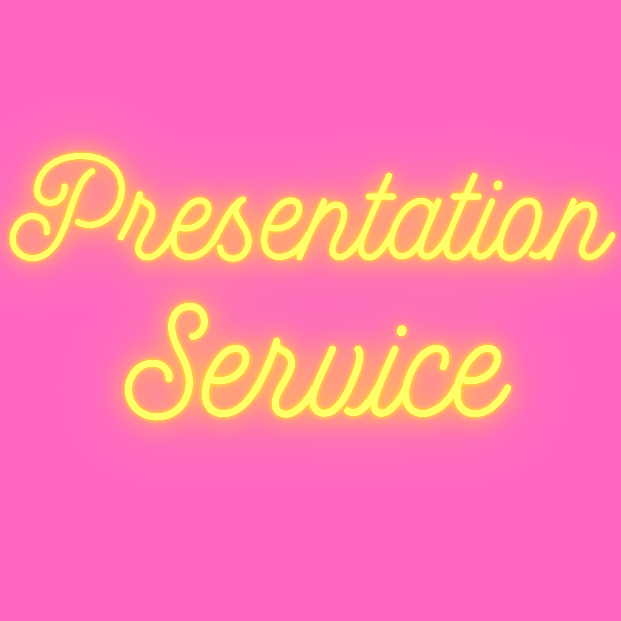YpsiLingua Presentation Service logo - neon yellow text “Presentation Service” on a neon pink background