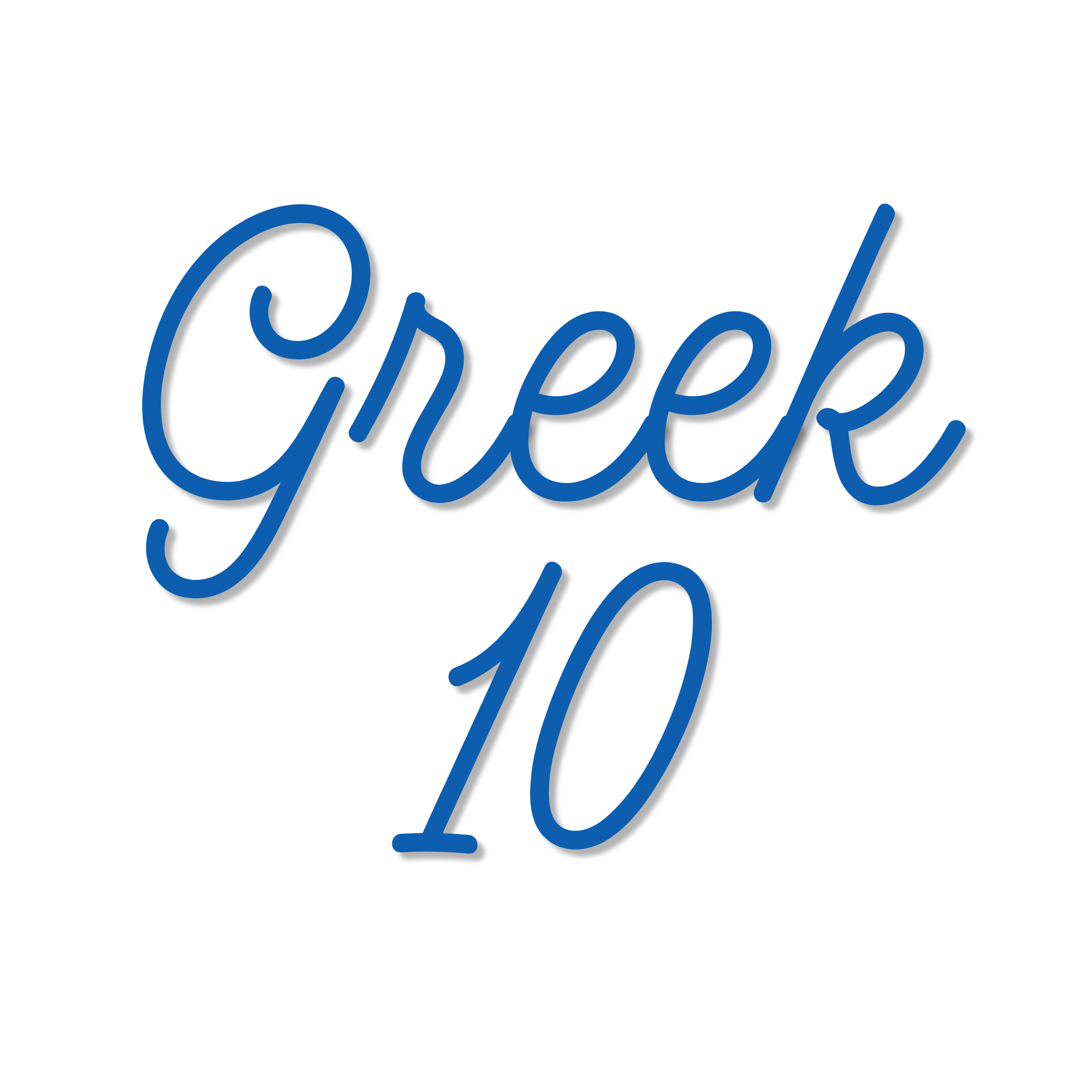 Greek Blue text “Greek 10” on a white background