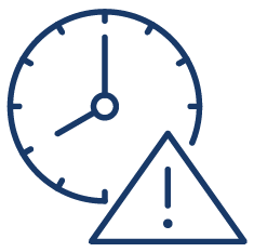 Clock showing 9:00 with a warning triangle and exclamation mark.