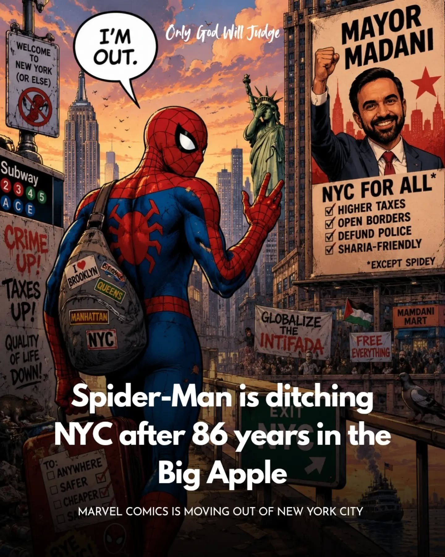Looks like the high taxes and high crimes that Islamist Socialist Mayor Mamdani welcomed into NYC were too much to handle for our favorite web crawler. Marvel Comics is officially moving out of NYC, taking 100 jobs with them.

The company started by 