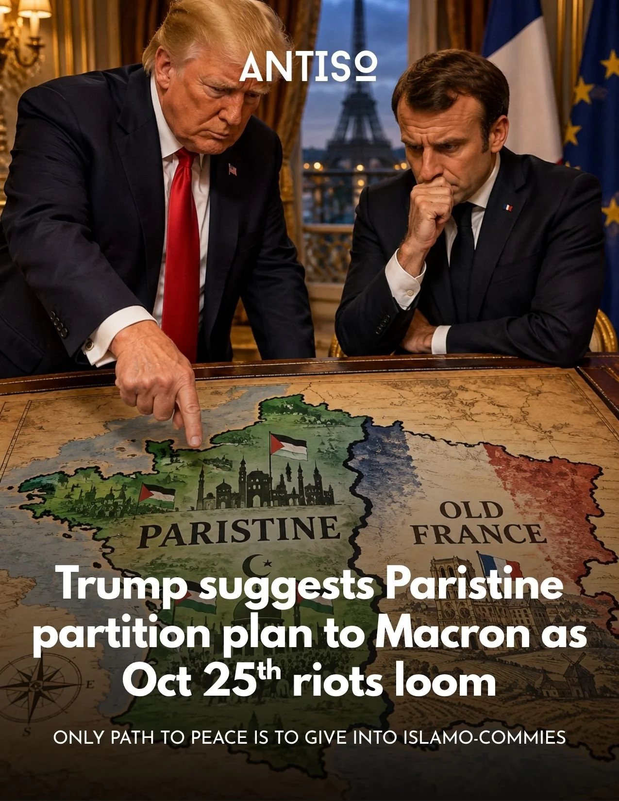 As Paris prepares for another weekend of riots, looting and burning of hundred year old buildings, the United States has come with a rescue plan to prevent more violence on the streets of Paris: a two state solution. 

Rather than fighting off the &q