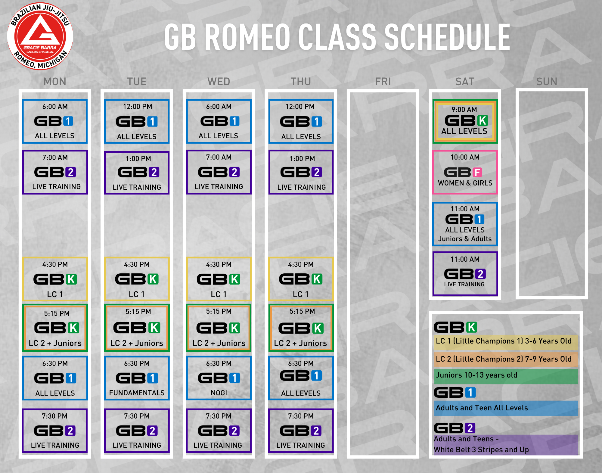 Gracie Barra Romeo Michigan Class Schedule