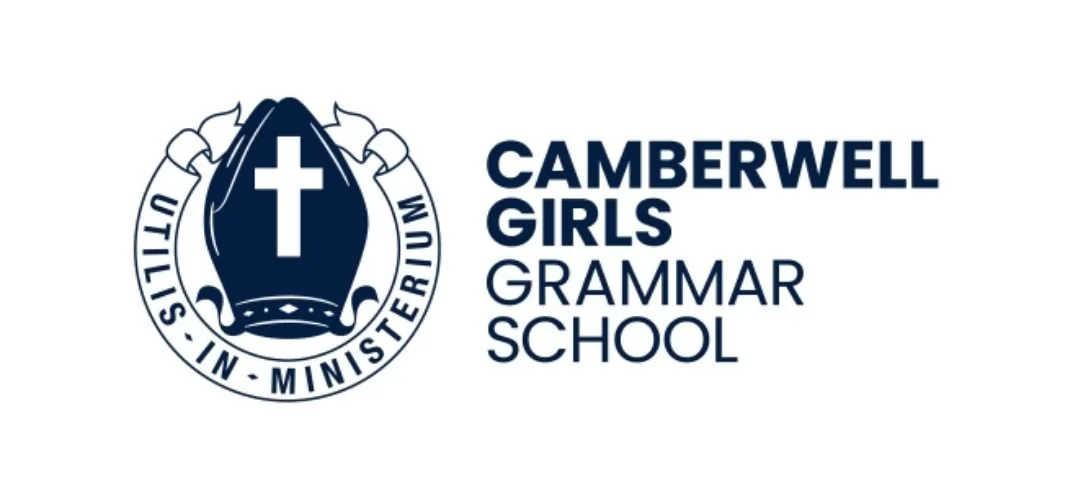Logo of Camberwell Girls Grammar School with a crest featuring a cross and crown, and the text "Camberwell Girls Grammar School" to the right.