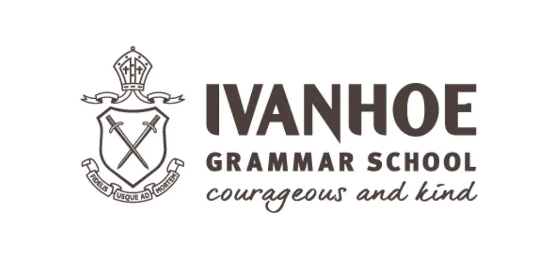 Logo of Ivanhoe Grammar School with text 'courageous and kind'.