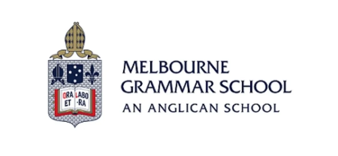 Logo of Melbourne Grammar School with crest and text stating it is an Anglican school.