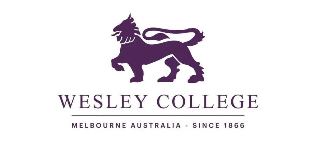 Wesley College logo featuring a purple lion with a flowing mane and tail, with the text 'Wesley College Melbourne Australia Since 1866' beneath it.