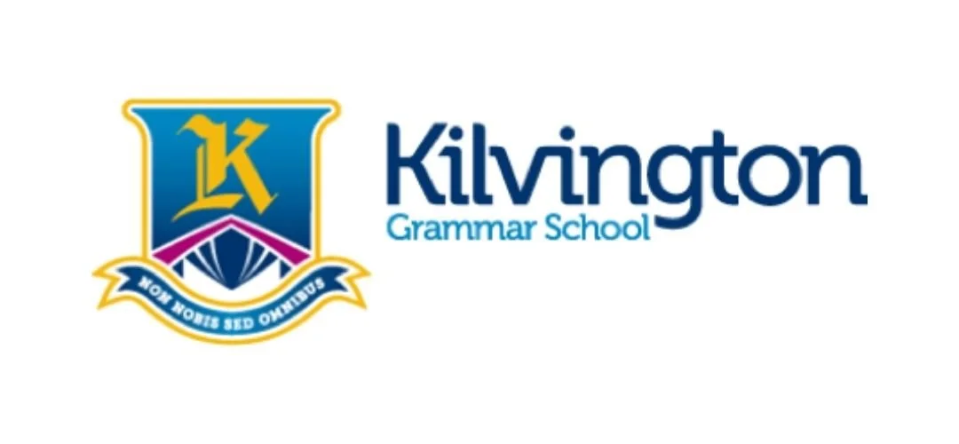 Kilvington Grammar School logo with a shield, a yellow 'K', a purple banner, and the school name in blue text.