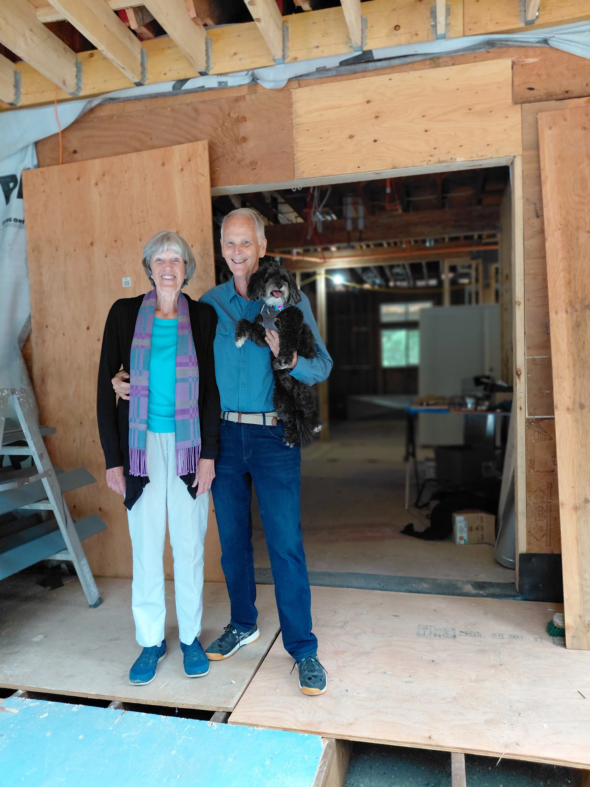 Mary, Ted and Pepper Bentley!
Photographed at the front door of Mossy Rock Hospice during construction (July 2026).
