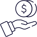 Outline of a hand holding a dollar coin.