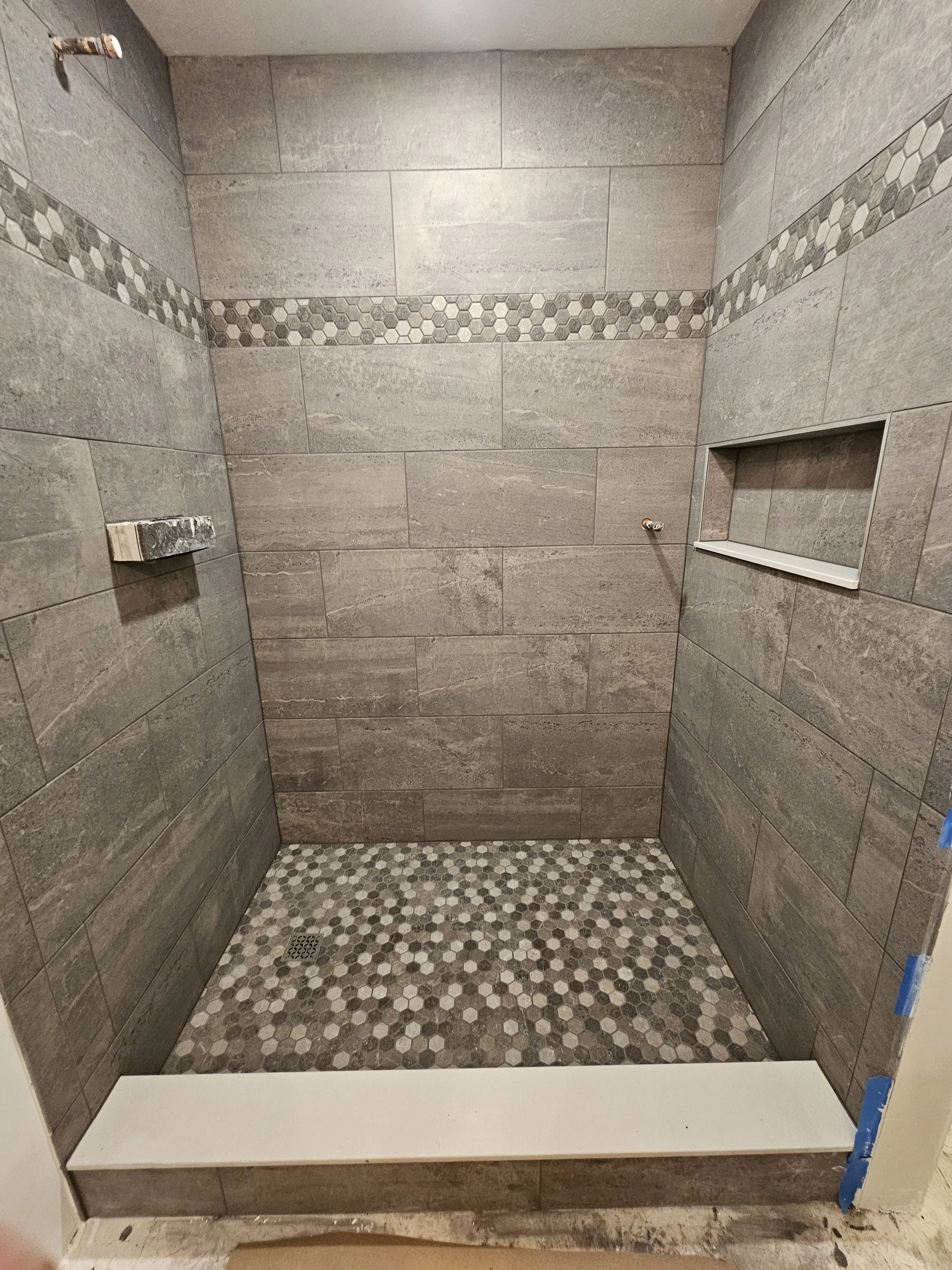 Custom tile shower ready for the plumber!