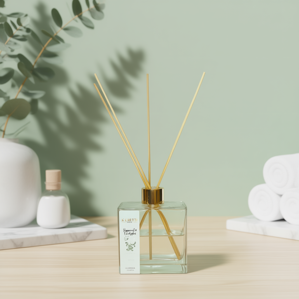 Peppermint & Eucalyptus Reed Diffuser Fresh Herbal Spa Scent 4 oz Reed Diffuser
