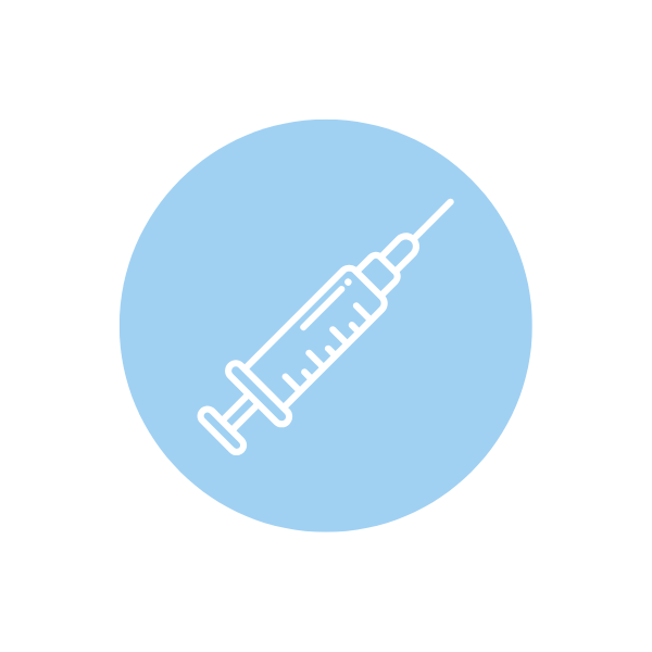 Icon of a syringe in a circular blue background.